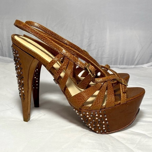 LAMB Gwen Stefani Studded Dale brown Platform strappy Stilettos size 5.5 - Picture 1 of 14